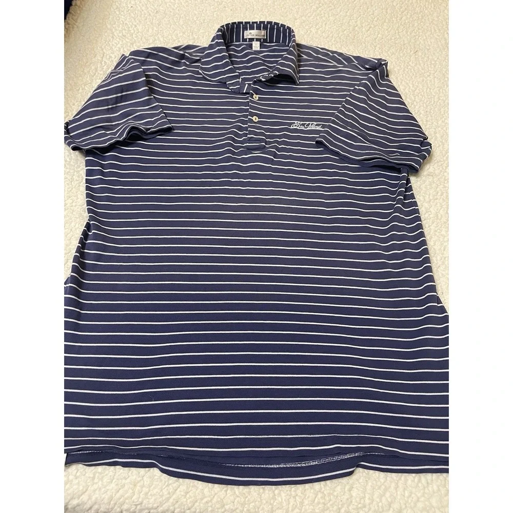 Peter Millar Polo Shirt Mens L Summer Comfort Blue Striped SEA ISLAND Golf